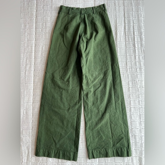 Jesse Kamm Sailor Pants High Rise Wide Leg Button Fly Olive Green Organic Cotton - Picture 2 of 13